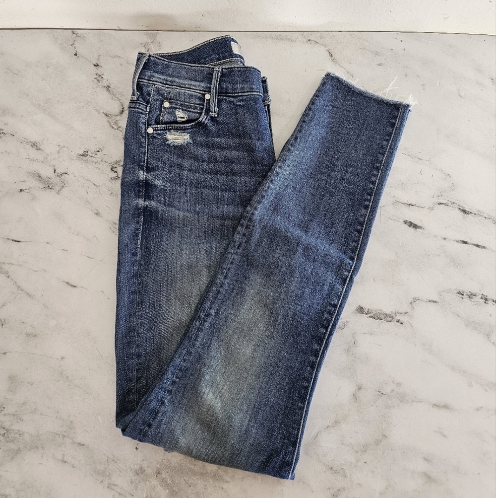 MOTHER The Stunner Ankle Fray Grafilli Girl Blue Skinny Jeans 26 Preowned‎ - Picture 4 of 12